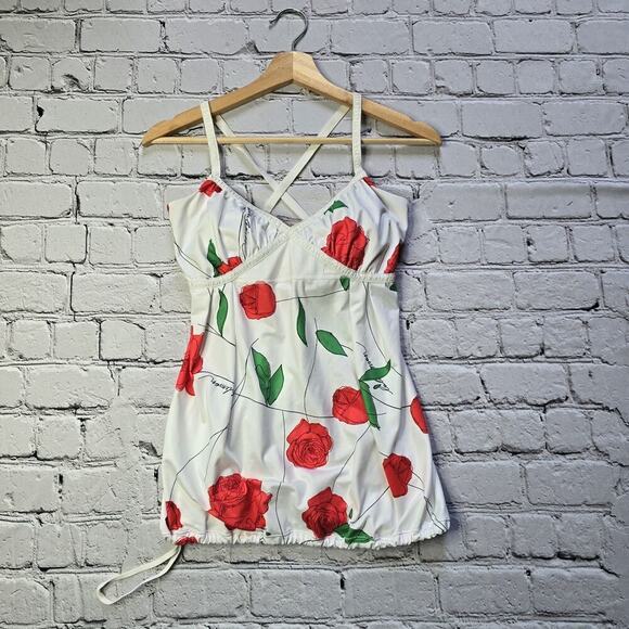 lululemon athletica Tops - Lululemon Rose Floral Print White Drawstring Hem Athletic Tank Top Size Unknown